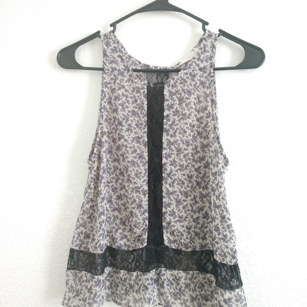 LUSH Floral & Lace Blouse Tank Top Sheer Size XS Chest 32"